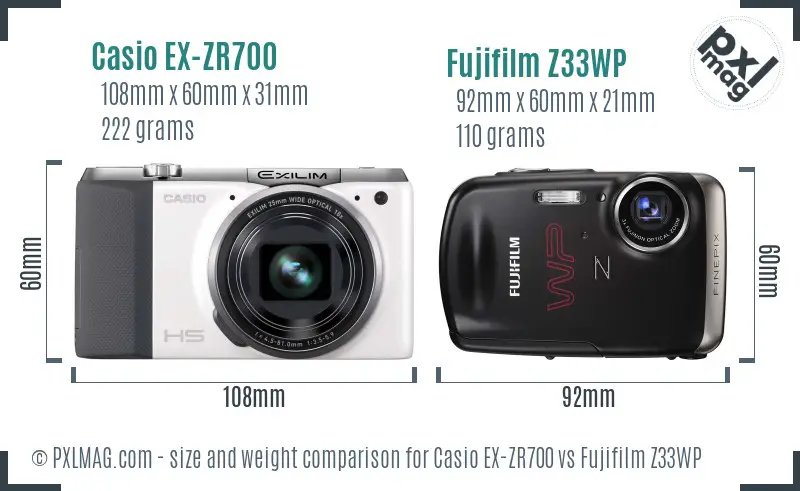 Casio EX-ZR700 vs Fujifilm Z33WP size comparison Casio EX-ZR700 vs Fujifilm Z33WP size comparison