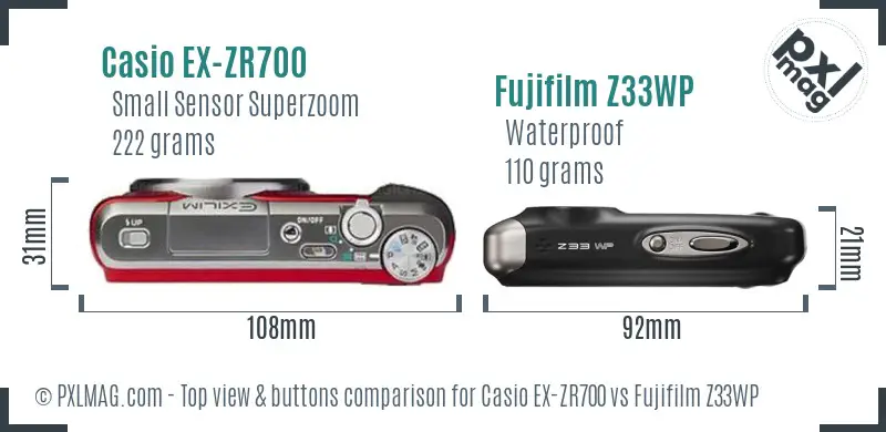 Casio EX-ZR700 vs Fujifilm Z33WP top view buttons comparison