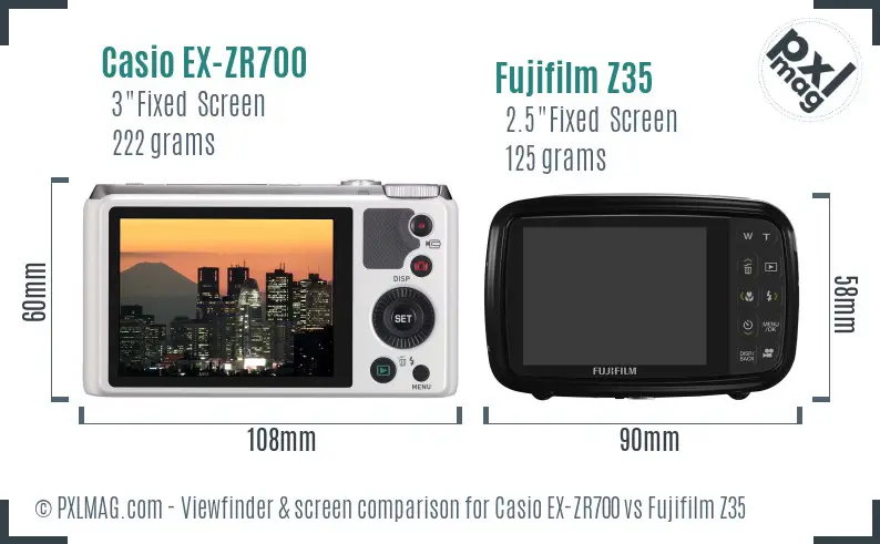 Casio EX-ZR700 vs Fujifilm Z35 Screen and Viewfinder comparison