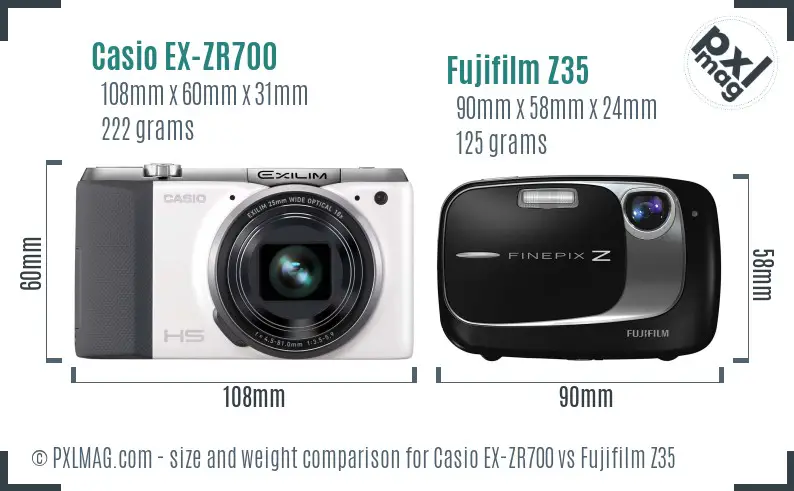 Casio EX-ZR700 vs Fujifilm Z35 size comparison