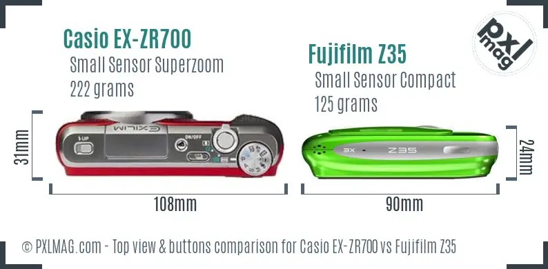 Casio EX-ZR700 vs Fujifilm Z35 top view buttons comparison