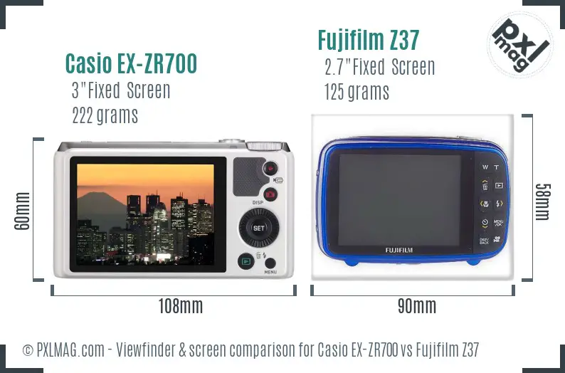 Casio EX-ZR700 vs Fujifilm Z37 Screen and Viewfinder comparison
