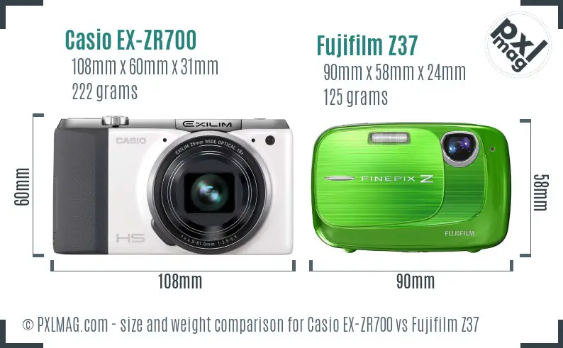 Casio EX-ZR700 vs Fujifilm Z37 size comparison