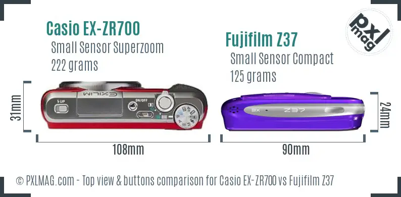 Casio EX-ZR700 vs Fujifilm Z37 top view buttons comparison
