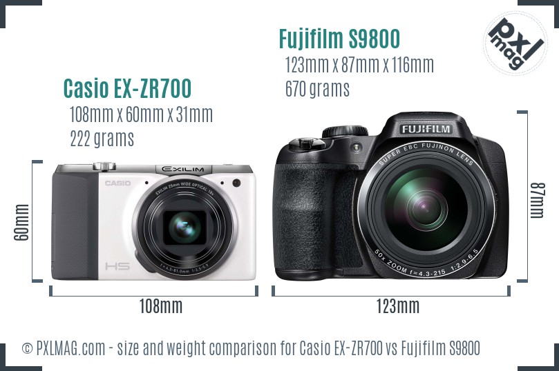 Casio EX-ZR700 vs Fujifilm S9800 size comparison