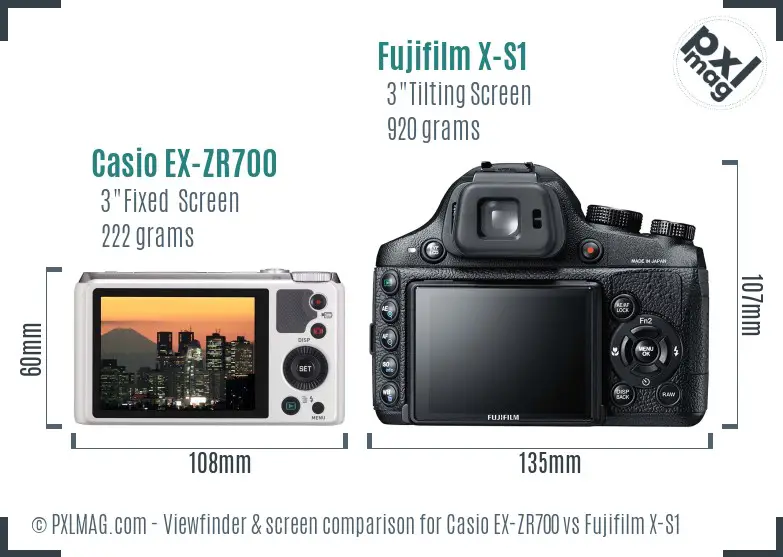 Casio EX-ZR700 vs Fujifilm X-S1 Screen and Viewfinder comparison