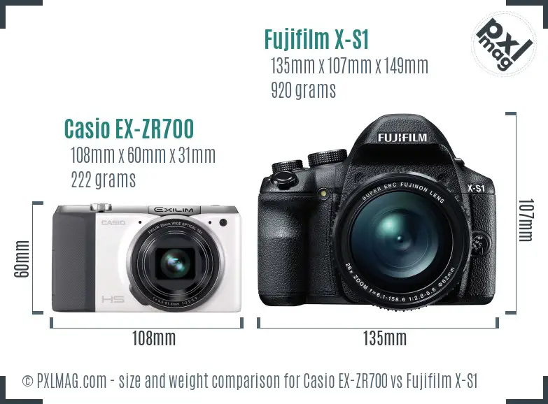 Casio EX-ZR700 vs Fujifilm X-S1 size comparison