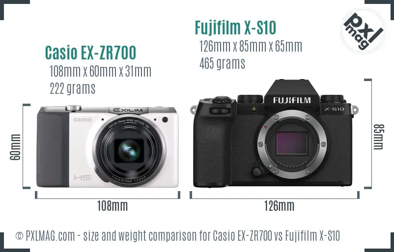 Casio EX-ZR700 vs Fujifilm X-S10 size comparison