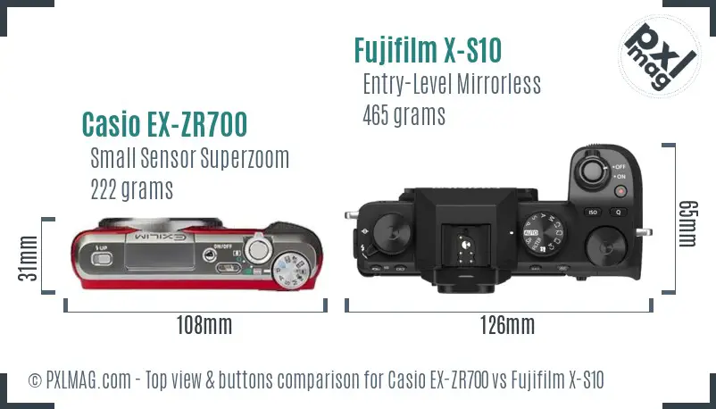 Casio EX-ZR700 vs Fujifilm X-S10 top view buttons comparison