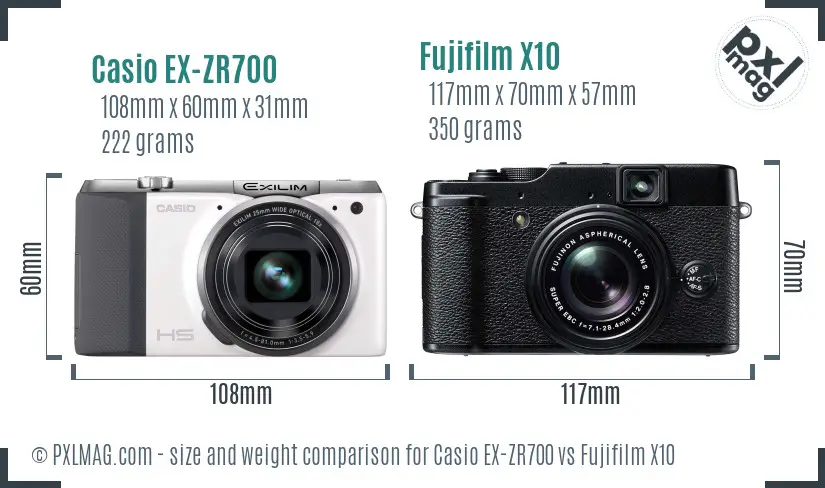 Casio EX-ZR700 vs Fujifilm X10 size comparison Casio EX-ZR700 vs Fujifilm X10 size comparison