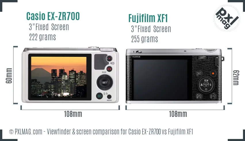 Casio EX-ZR700 vs Fujifilm XF1 Screen and Viewfinder comparison