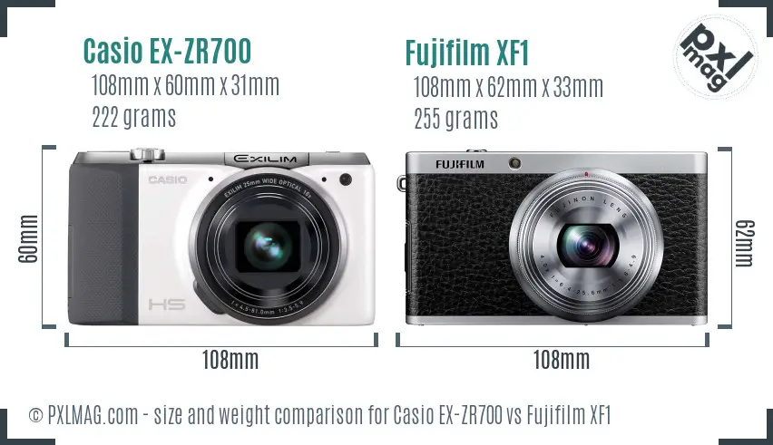 Casio EX-ZR700 vs Fujifilm XF1 size comparison