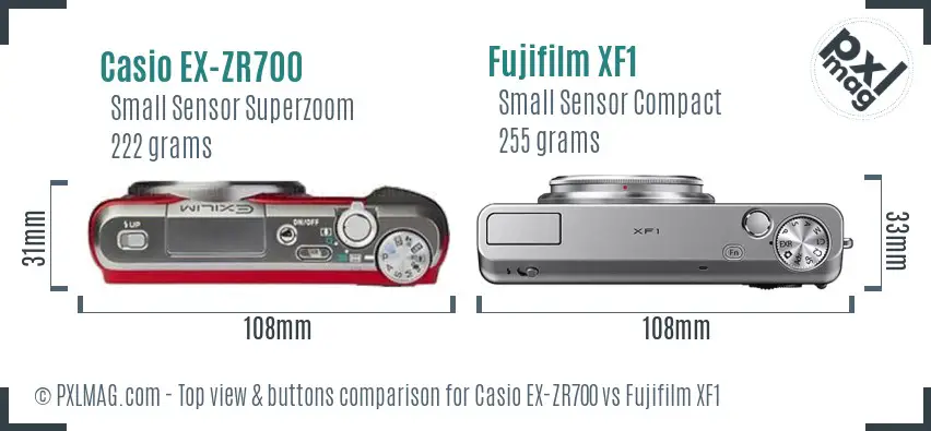 Casio EX-ZR700 vs Fujifilm XF1 top view buttons comparison