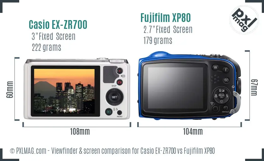 Casio EX-ZR700 vs Fujifilm XP80 Screen and Viewfinder comparison