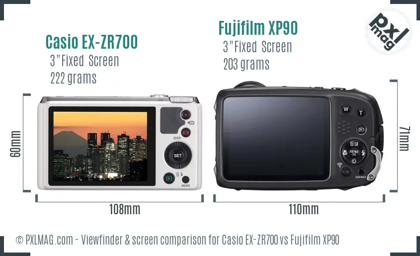 Casio EX-ZR700 vs Fujifilm XP90 Screen and Viewfinder comparison