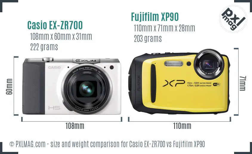 Casio EX-ZR700 vs Fujifilm XP90 size comparison