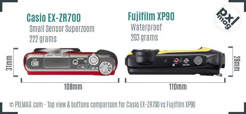 Casio EX-ZR700 vs Fujifilm XP90 top view buttons comparison