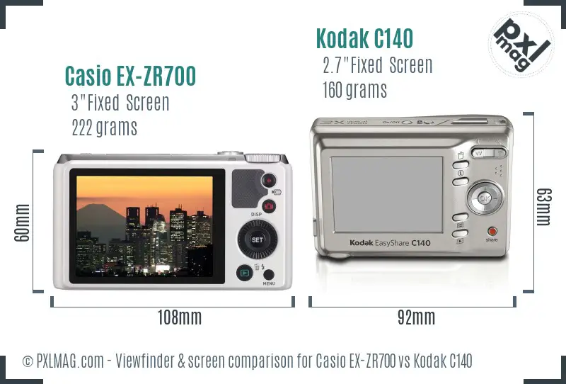 Casio EX-ZR700 vs Kodak C140 Screen and Viewfinder comparison