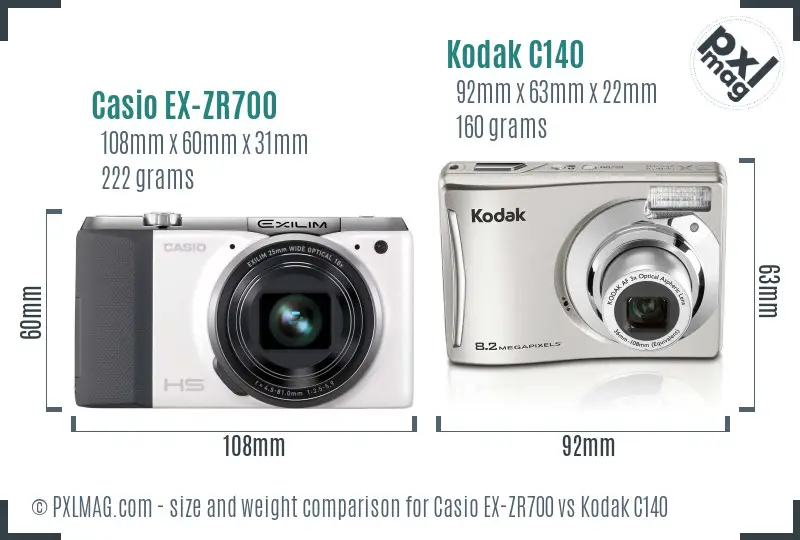 Casio EX-ZR700 vs Kodak C140 size comparison