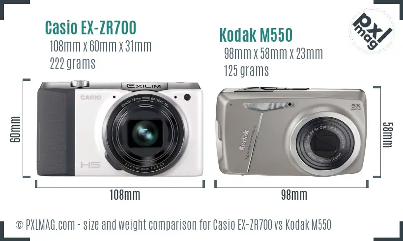Casio EX-ZR700 vs Kodak M550 size comparison