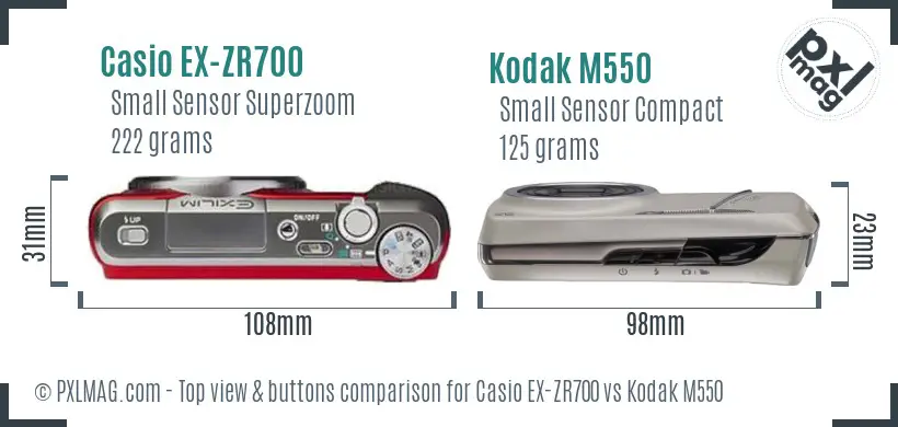 Casio EX-ZR700 vs Kodak M550 top view buttons comparison