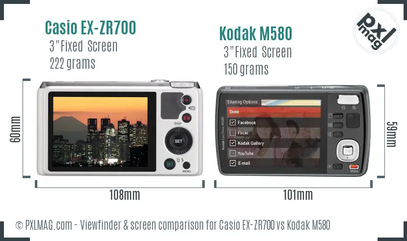 Casio EX-ZR700 vs Kodak M580 Screen and Viewfinder comparison