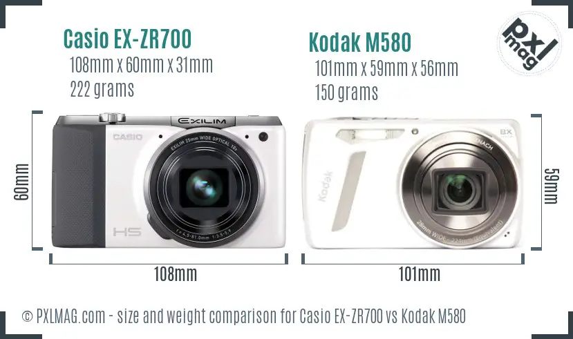 Casio EX-ZR700 vs Kodak M580 size comparison