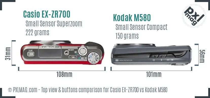 Casio EX-ZR700 vs Kodak M580 top view buttons comparison