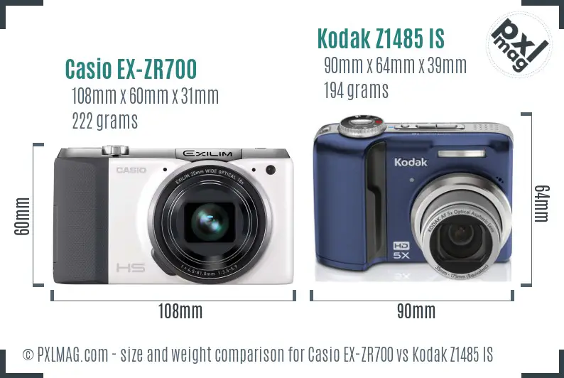 Casio EX-ZR700 vs Kodak Z1485 IS size comparison