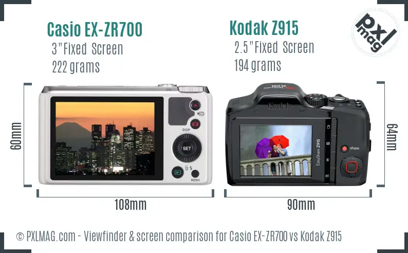 Casio EX-ZR700 vs Kodak Z915 Screen and Viewfinder comparison