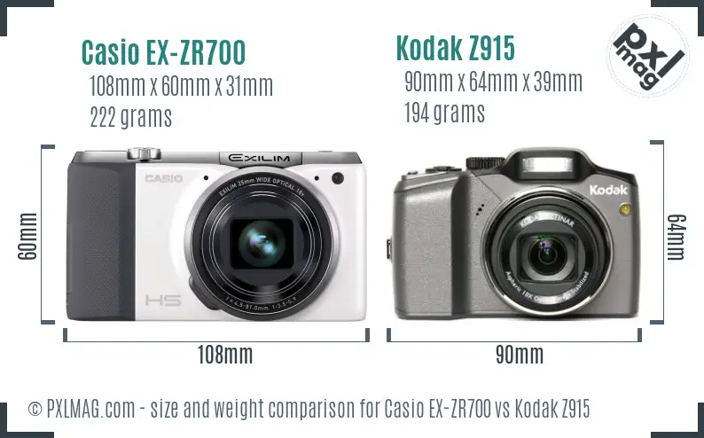 Casio EX-ZR700 vs Kodak Z915 size comparison