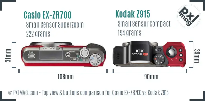 Casio EX-ZR700 vs Kodak Z915 top view buttons comparison