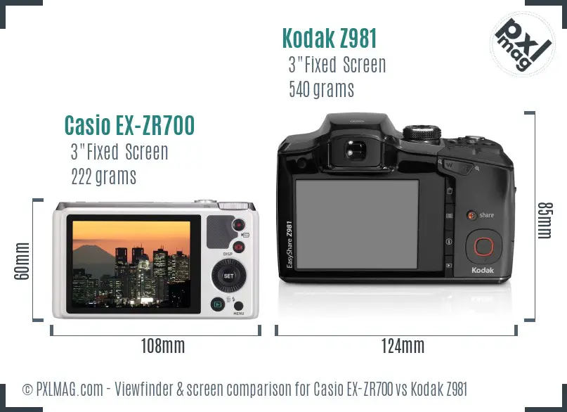 Casio EX-ZR700 vs Kodak Z981 Screen and Viewfinder comparison Casio EX-ZR700 vs Kodak Z981 Screen and Viewfinder comparison