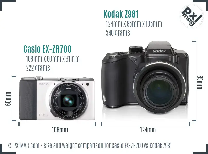 Casio EX-ZR700 vs Kodak Z981 size comparison Casio EX-ZR700 vs Kodak Z981 size comparison