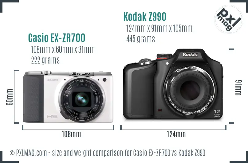 Casio EX-ZR700 vs Kodak Z990 size comparison