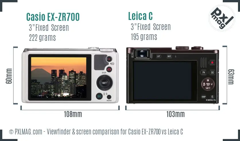 Casio EX-ZR700 vs Leica C Screen and Viewfinder comparison Casio EX-ZR700 vs Leica C Screen and Viewfinder comparison
