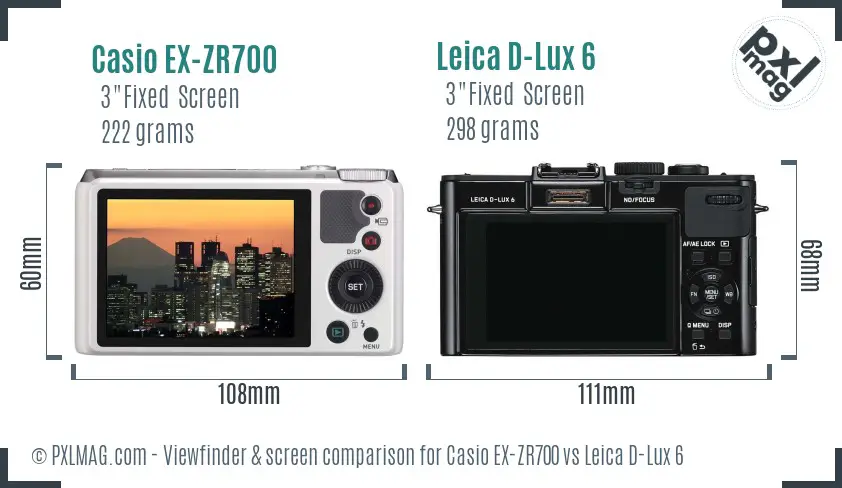 Casio EX-ZR700 vs Leica D-Lux 6 Screen and Viewfinder comparison
