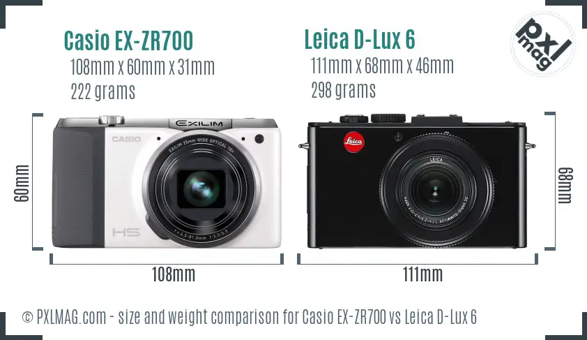 Casio EX-ZR700 vs Leica D-Lux 6 size comparison