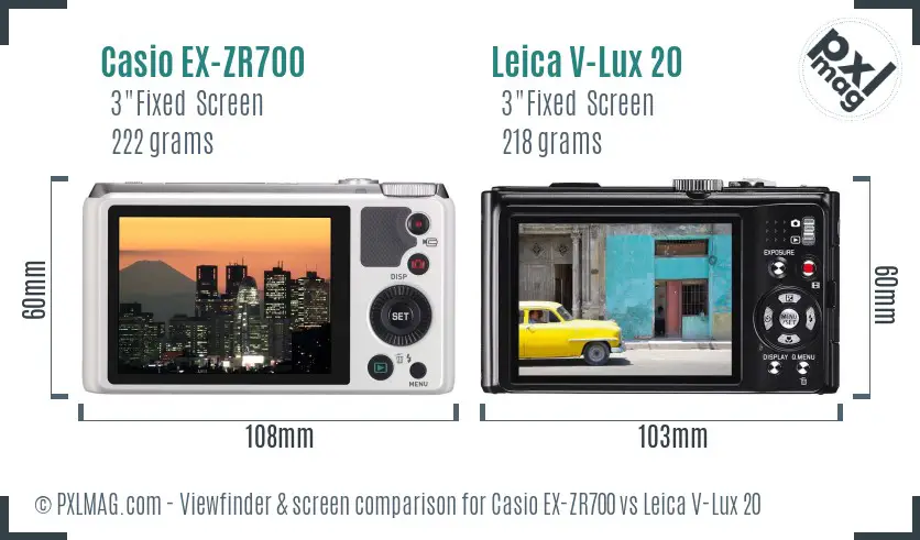 Casio EX-ZR700 vs Leica V-Lux 20 Screen and Viewfinder comparison