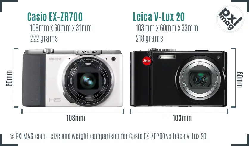 Casio EX-ZR700 vs Leica V-Lux 20 size comparison