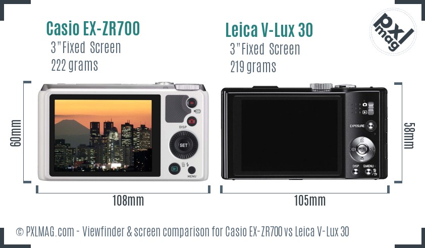 Casio EX-ZR700 vs Leica V-Lux 30 Screen and Viewfinder comparison