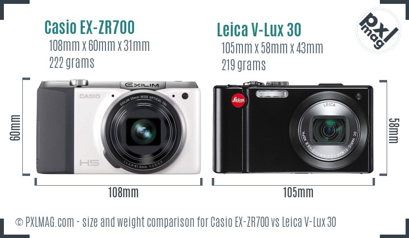 Casio EX-ZR700 vs Leica V-Lux 30 size comparison