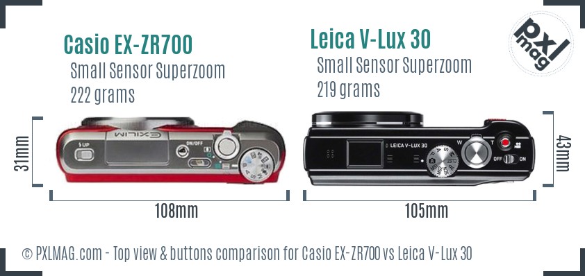 Casio EX-ZR700 vs Leica V-Lux 30 top view buttons comparison