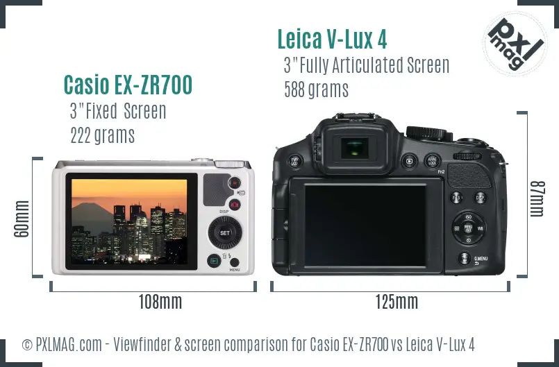Casio EX-ZR700 vs Leica V-Lux 4 Screen and Viewfinder comparison