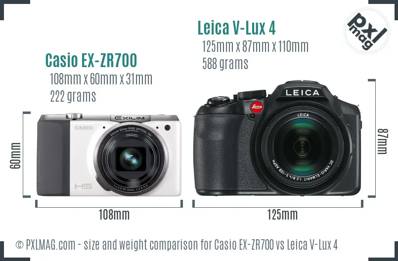 Casio EX-ZR700 vs Leica V-Lux 4 size comparison