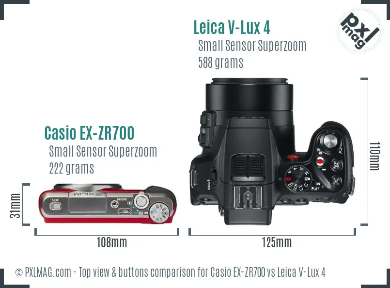 Casio EX-ZR700 vs Leica V-Lux 4 top view buttons comparison