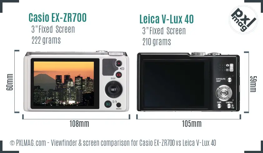 Casio EX-ZR700 vs Leica V-Lux 40 Screen and Viewfinder comparison