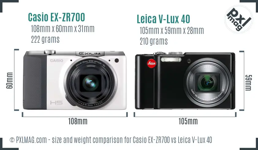 Casio EX-ZR700 vs Leica V-Lux 40 size comparison