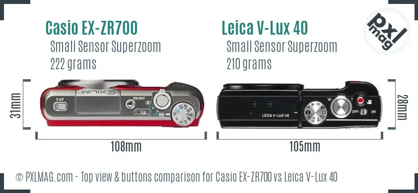 Casio EX-ZR700 vs Leica V-Lux 40 top view buttons comparison