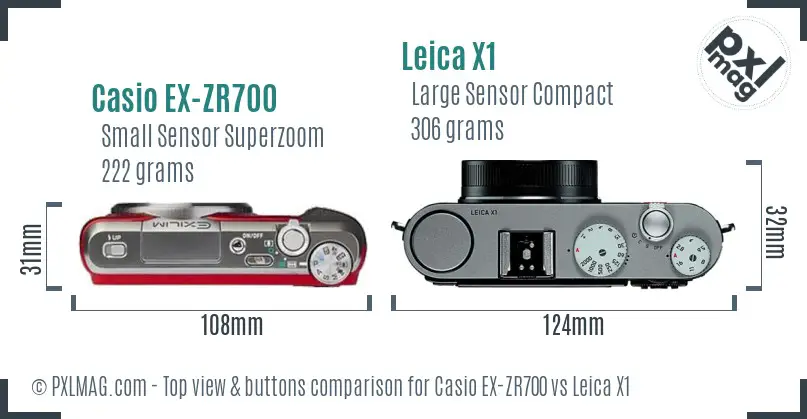 Casio EX-ZR700 vs Leica X1 top view buttons comparison